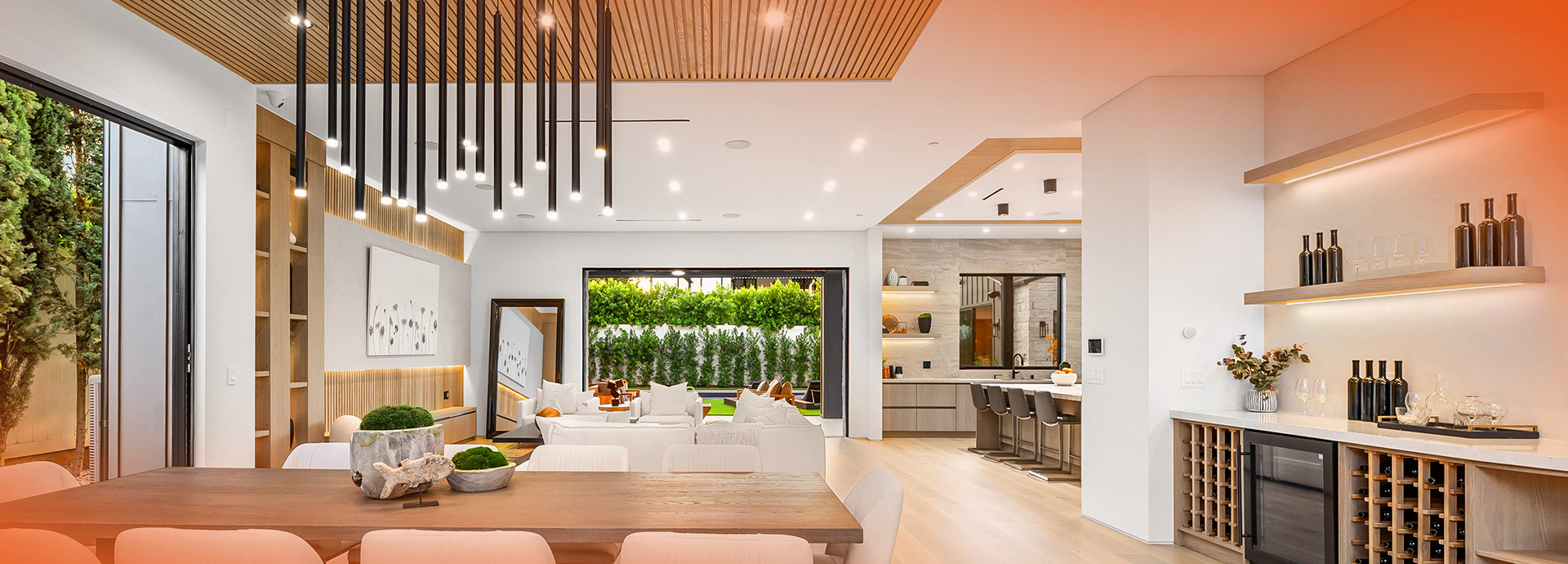 Large living space with modern accents in cream color