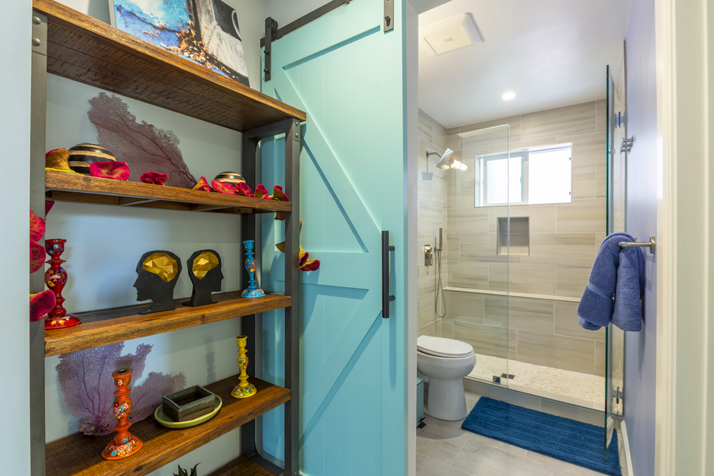 Bathroom remodel, glass shower and tiled surround